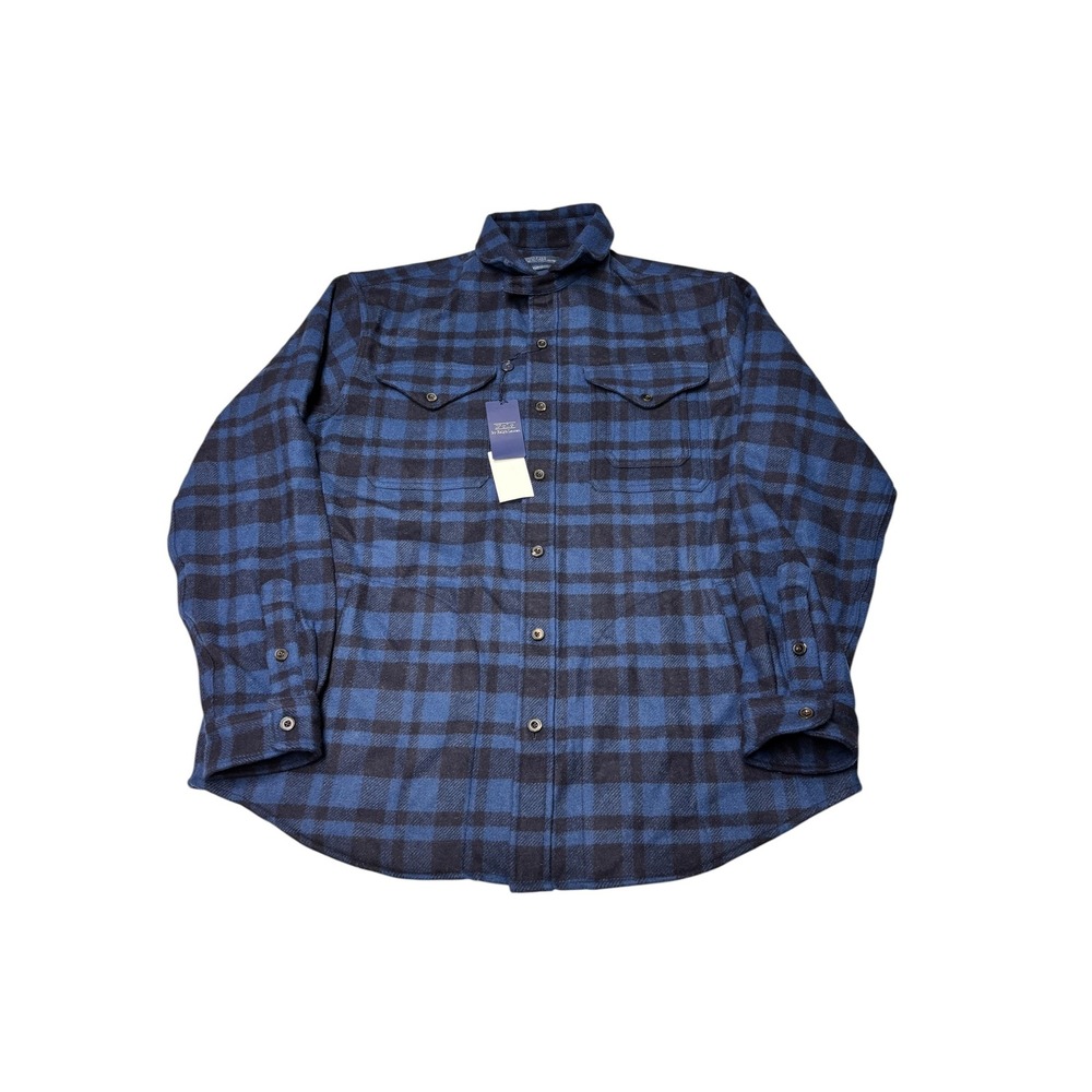 NWT Polo Ralph Lauren Wool Blend Flannel Shirt Mens XL Blue Navy Buffalo Check